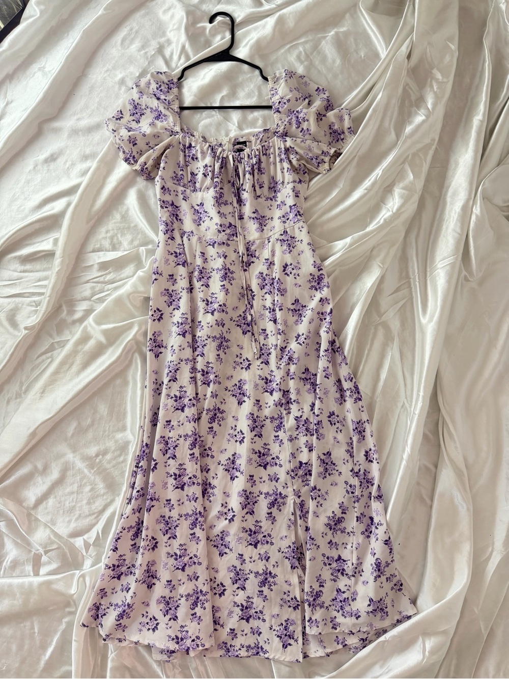 SHEIN Cream Midi Dress with Purple Floral Print